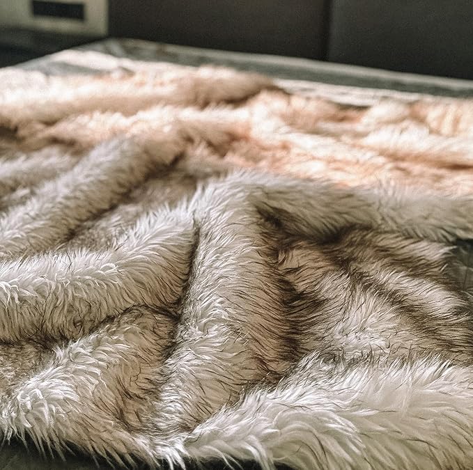Waterproof Dog Blanket for Small, Medium & Large Dogs – Faux Fur Pet Throw for Couch, Sofa, Bed & Car – Soft, Washable, Stain-Resistant, Durable Cover – White w/Brown Tips – 40" x 30"