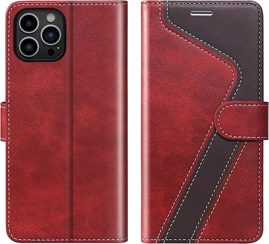 CIVICASE iPhone 12/iPhone 12 Pro Wallet Case, Leather Flip Case [RFID Blocking] Credit Card Holder Folio Magnetic Stand TPU Shockproof Cover Red, Red Brown