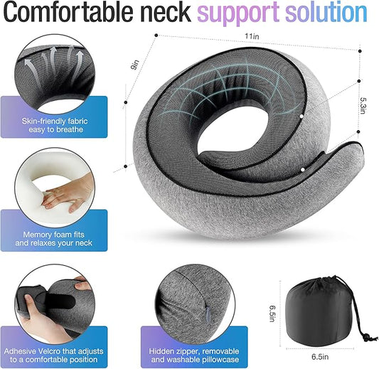 Travel Pillows for Airplanes, Neck Pillow for Traveling Using Memory Foam 360°Support Neck Comfort Relief Neck Pain Convenient Storage, Suitable for Airplanes, Office, Cars, Sleeping (Grey)