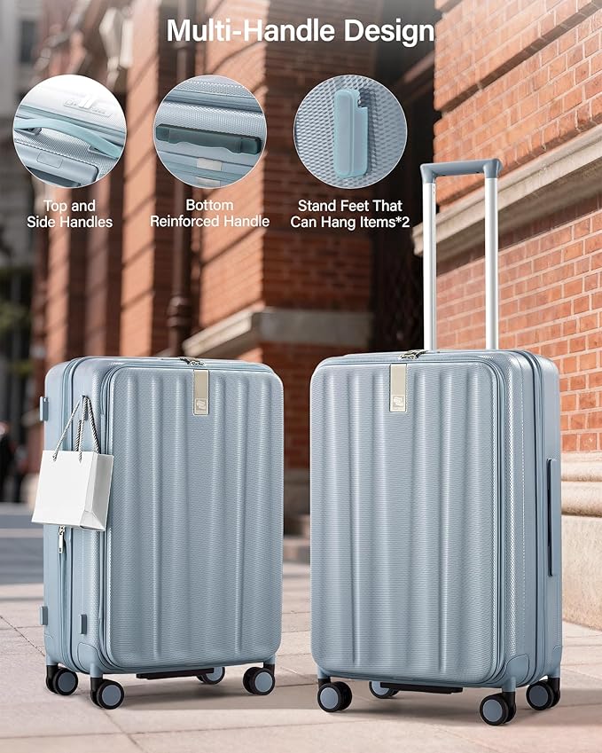 Hanke 24 Inch Expandable Luggage Top Opening Checked Bag Luggage Hard Shell Suitcases with Wheels Lightweight Travel Luggage Medium Suitcase with Lock for Woman Men-Grey