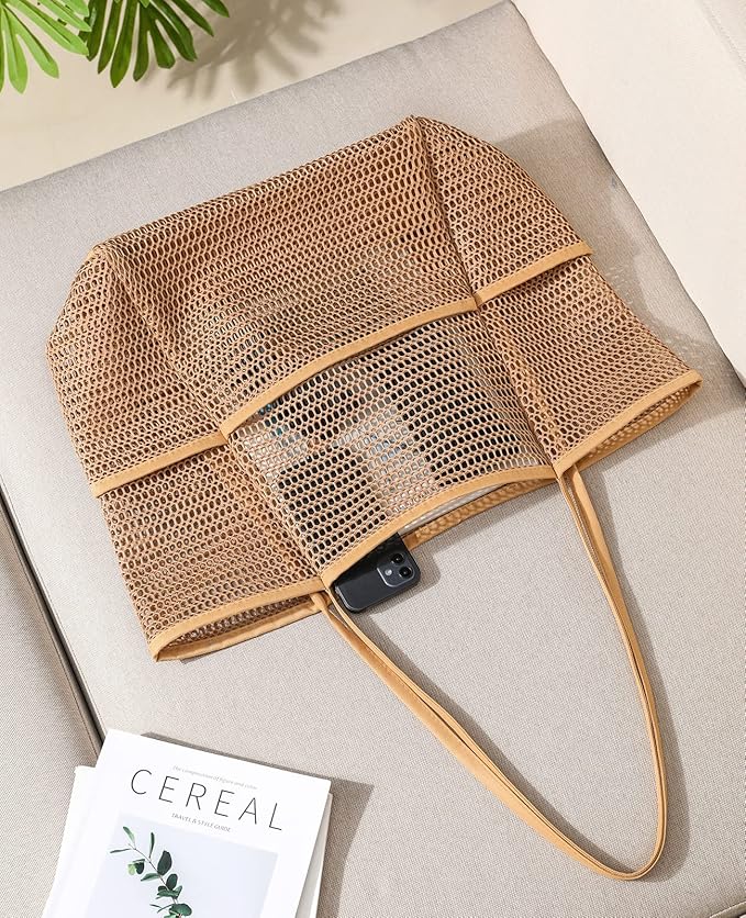 Iioscre Mesh Beach Tote Bags for Womens, Causal Hobo Pool Bags for Swimming Pools Vacations Beach Essentials