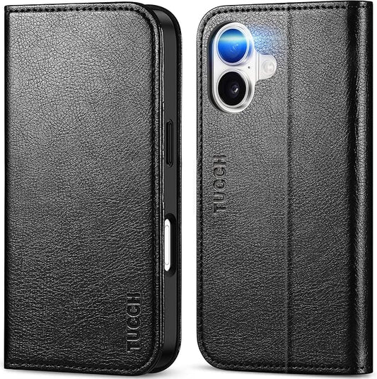 TUCCH Case Wallet for iPhone 17 (6.3") 2025, RFID Blocking, 3 Card Holders, Kickstand, PU Leather, Protective Flip Folio Cover, TPU Shockproof Interior Shell, Textured Black