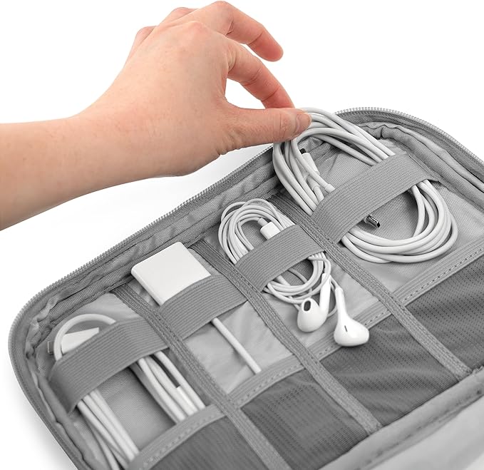 Pavilia Tech Organizer Case - Cable & Charger Storage, Travel Accessories for Men, Gray