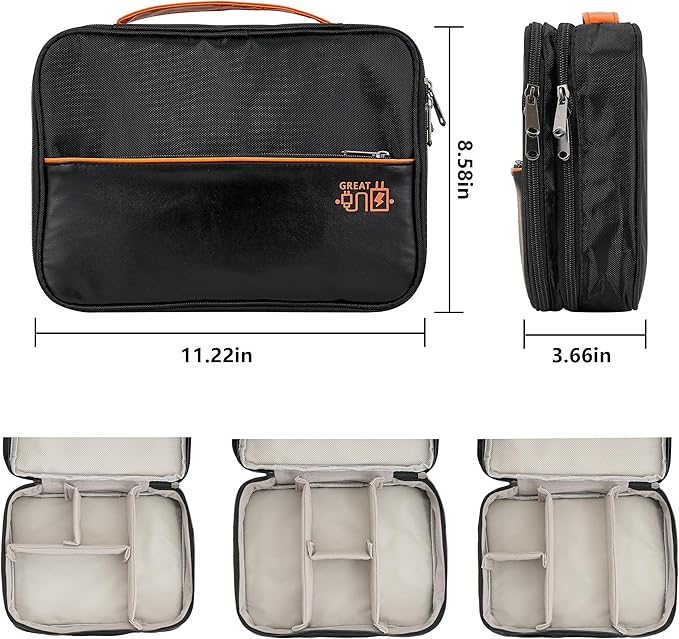 Electronics Accessories Organizer Bag, Waterproof Double LayerTravel Cable Organizer Case for Cords, Charger, Power Bank,Hard Drive, Mouse -Shockproof Tech Storage Pouch (Classic-two layers-Black)