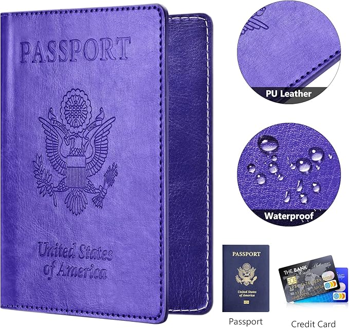 Passport and Vaccine Card Holder Combo, Passport Holder with Vaccine Card Slot, Passport Wallet, Passport Cover, Passport Case, Passport Holder for Women and Men(AKA-Bright purple)