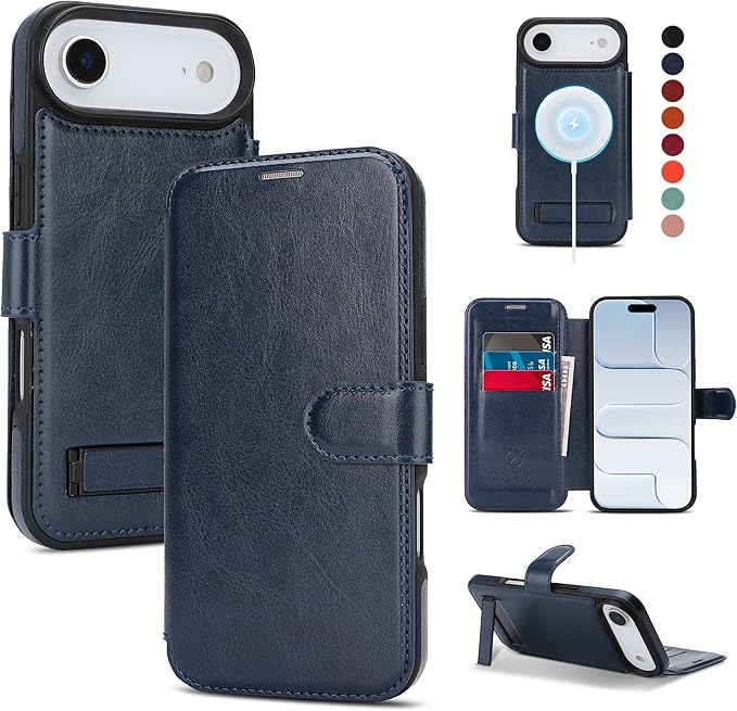 CIVICASE for iPhone Air Wallet Case with Stand,PU Leather Flip Credit Card Holder Slots (RFID Blocking),Compatible with Magsafe Magnetic Holder Phone Cover Women Men,Blue
