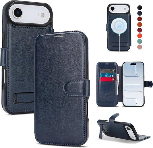 CIVICASE for iPhone Air Wallet Case with Stand,PU Leather Flip Credit Card Holder Slots (RFID Blocking),Compatible with Magsafe Magnetic Holder Phone Cover Women Men,Blue