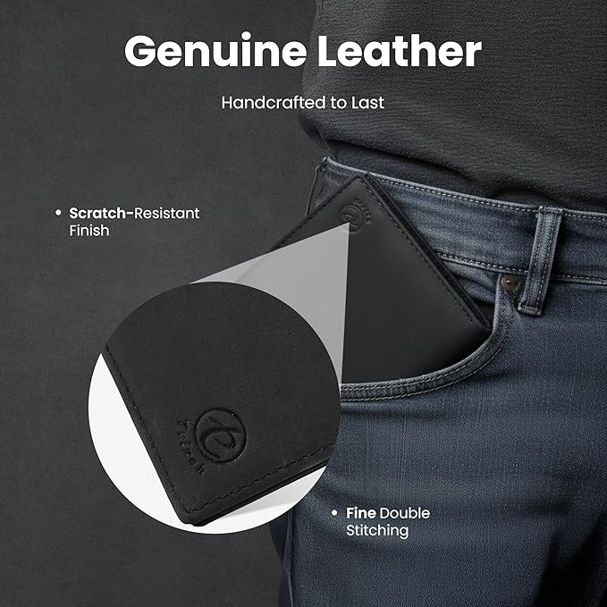 Trizek Leather Wallet for Men, Genuine Leather RFID Blocking Bifold Wallet, Minimalist Slim Design, Stylish and Secure Credit Card Holder (Black)