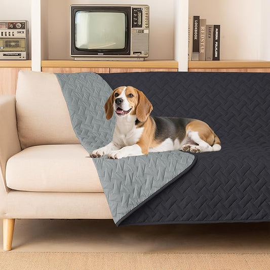 gogobunny 100% Double Sided Waterproof Dog Blanket Soft Pet Bed Cover Reversible Protect Furniture Couch Sofa Car for Puppy Cat (Dark Charcoal/Light Charcoal, 82x102 Inch (Pack of 1))