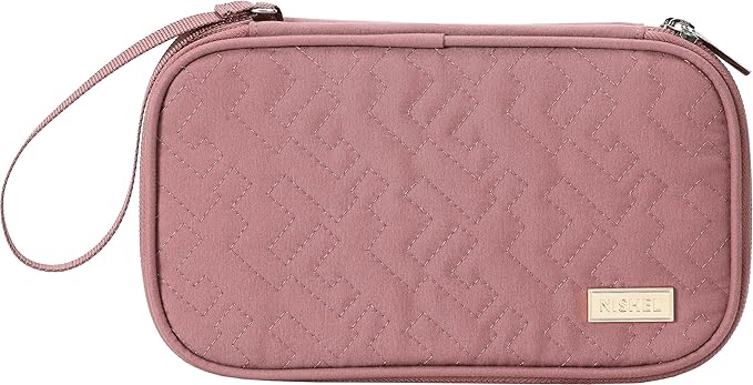 NISHEL Travel Cord Organizer Case, Double Layers Tech Electronic Bag, Essentials for Charger, Cable, Phone, Flash drive, Medium, Rose-wood Pink