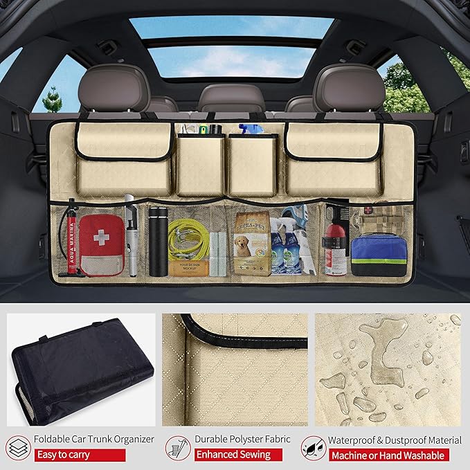 Car Trunk Organizer and Storage, Large Capacity Backseat Hanging Storage Accessories, Backseat Car Organizer for SUV/MPV/Truck (Champagne)