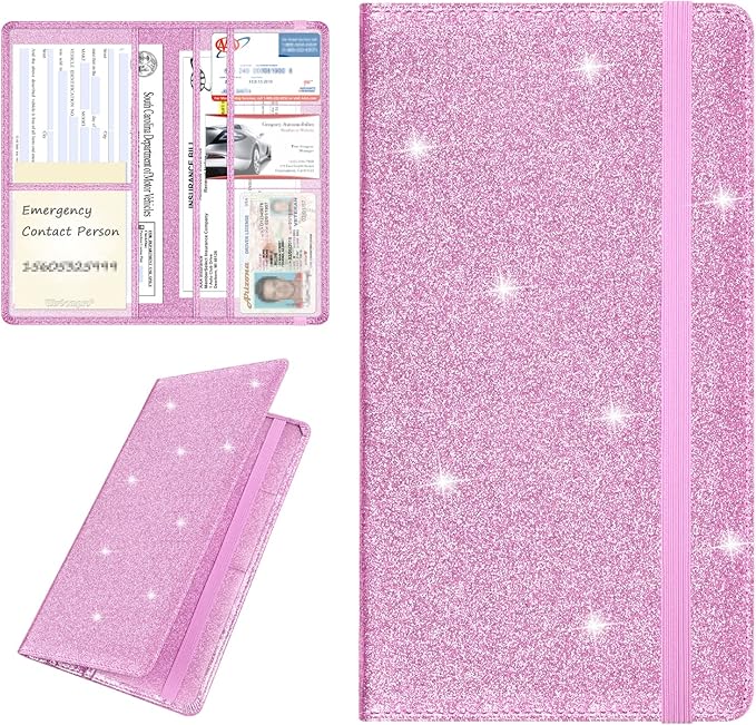 Wisdompro Car Document Holder Organiser, PU Leather Vehicle Insurance and Registration Holders Wallet Case for ID Card, Driving Licence, Key Contact Information Cards