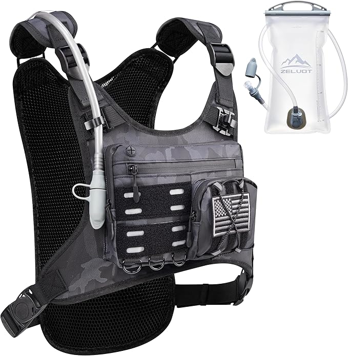 Running Vest with 2L Water Bladder, Hydration Pack, USA Original Patent, Lightweight Hydration Backpack with Gear Holder, Reflective Chest Pack for Men Women for Marathon Hiking