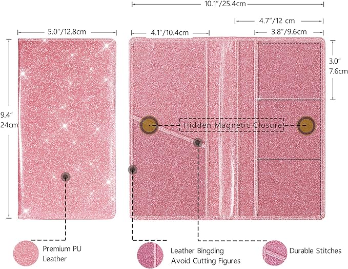 TOURSUIT Car Registration and Insurance Card Holder, Vehicle License Document Glove Box Compartment Organizer, Interior Car Accessories for Women Men Teens (Glitter Pink)