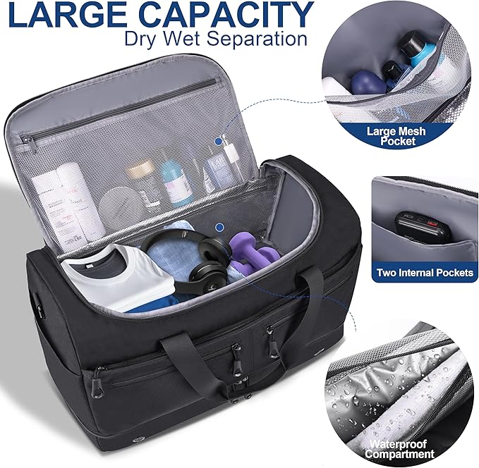 HILOMON Travel Bags for Men, YKK Zipper Mens Carry On Duffle Weekender Overnight Duty Bag with Shoe Compartment & Wet Pocket & RFID Blocking Pouch