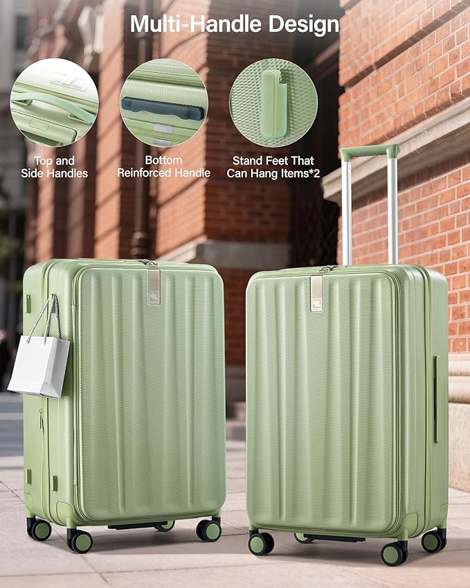 Hanke 26 Inch Expandable Luggage Top Opening Checked Bag Luggage Hard Shell Suitcases with Wheels Lightweight Travel Luggage Heavy Duty Luggage Suitcase with Lock for Woman Men-Bamboo Green