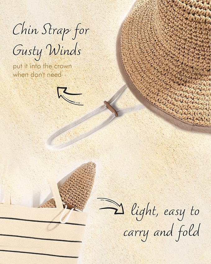 FURTALK Summer Straw Beach Sun Hats for Women UPF 50 Floppy Wide Brim Travel Bucket Hat Foldable Packable
