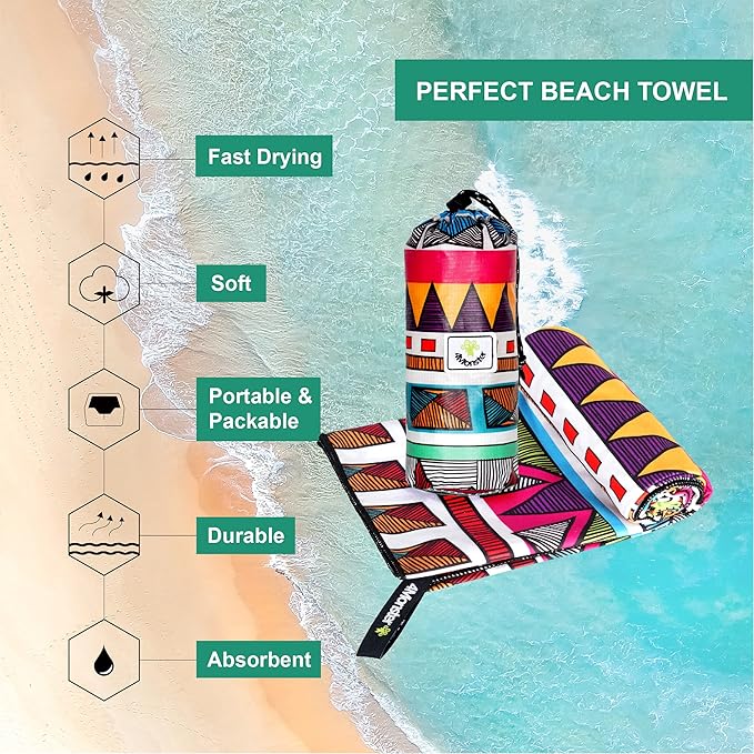 4Monster Microfiber Beach Towel Quick Dry,Super Absorbent Lightweight Travel Towel for Swimmers, Sand Free Camping Towel, Beach Towels for Pool,Swim,Water Sports,Yoga