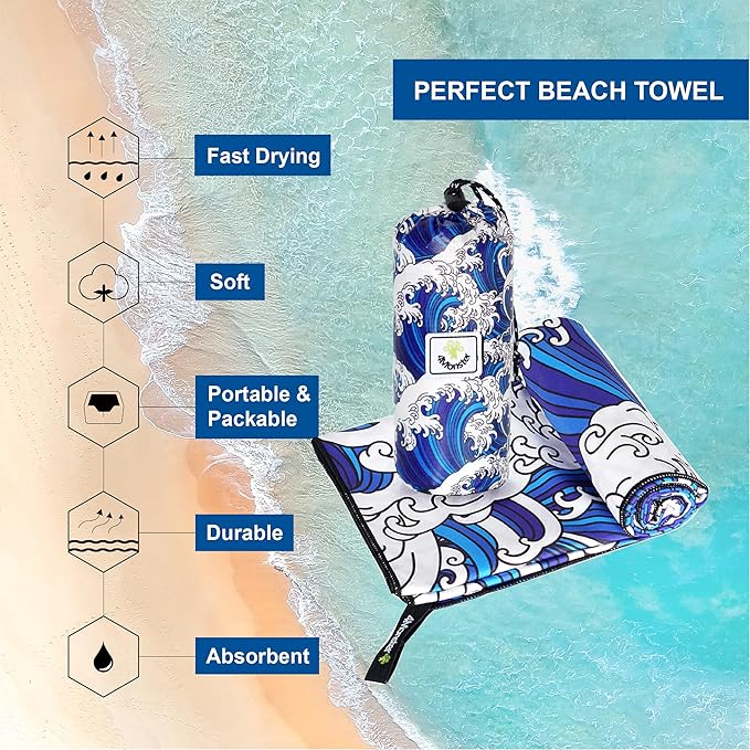 4Monster Microfiber Beach Towel Quick Dry,Super Absorbent Lightweight Travel Towel for Swimmers, Sand Free Camping Towel, Beach Towels for Pool,Swim,Water Sports,Yoga