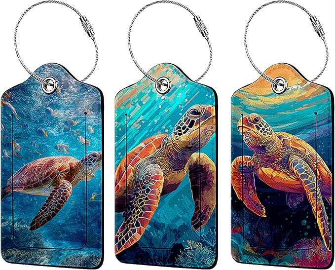 Sea Turtle Luggage Tag 3 Pack Travel Cruise Luggage Tags for Suitcases, Suitcase Tags Identifiers Bag Tags with Privacy Flap, Baggage Name Tag for Women Men Luggage Backpack Handbag School Bag