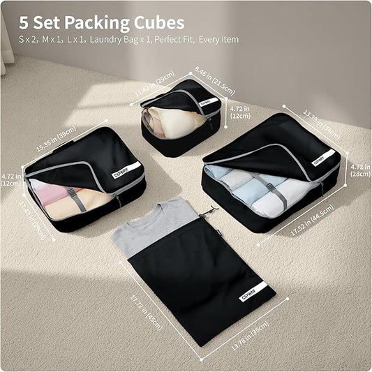 Cipway 5 Set Packing Cubes for Travel Suitcase Organizer for Accessories Luggage Carry On Suitcase Lightweight Black