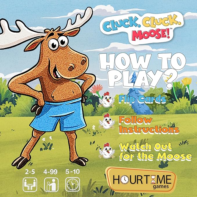 Hour Time Games Cluck Cluck Moose – Hilarious Animal-Themed Card Game for a Fun Family Game Night, Family Games for Kids & Families, Reunion Gift Ideas, Stocking Stuffer & Goodie Bag Gift for Ages 4+