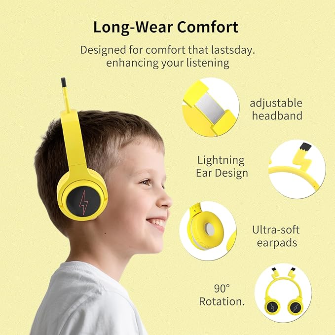 Wireless Kids Headphones with 7-Color LED Lights, 85dB Safe Volume & 40H Playtime – Ultra-Soft Over-Ear for School Travel