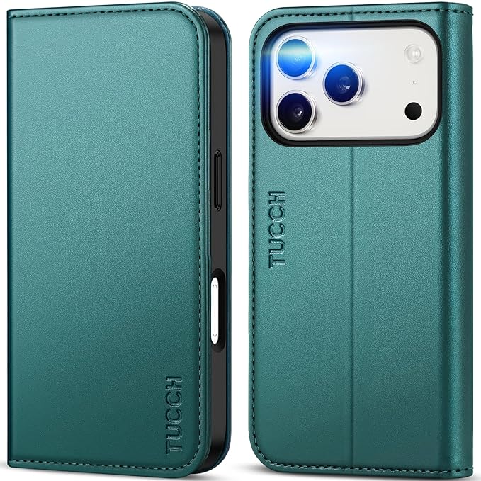 TUCCH Case Wallet for iPhone 17 Pro (6.3-Inch) 2025, [3 Card Slots] Kickstand [RFID Blocking] PU Leather Case, Flip Folio Cover with [TPU Shockproof Interior Shell], Teal Green