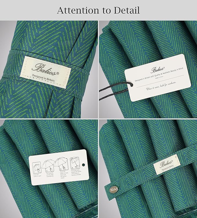 Balios Travel Folding Umbrella with Real Wood Handle Auto Open Close Vented Windproof Canopy - Designed in UK