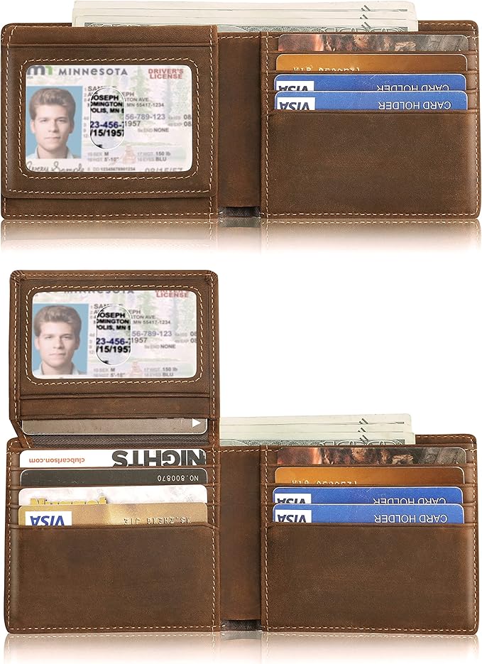 Artpaxy Mens Wallet Bifold Genuine Leather RFID Blocking Wallet for Men with 2 ID Windows 12 Card Holders 2 cash pockets 1 Gift Box