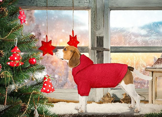 Fuzzy Dog Sweaters for Small Dogs Dog Hoodie Pet Clothes Warm Soft Cozy Coats Hooded Sweatshirt Fleece Small Pet Hoodies Sweater(Red-S)