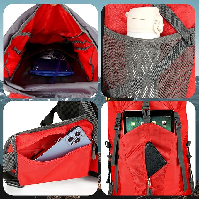 75L Hiking Backpack with Rain Cover Waterproof Camping Backpack Shoes Warehouse for Men Women, Frameless