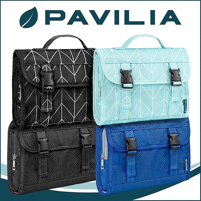 PAVILIA Travel Hanging Toiletry Bag for Women Men, Large Capacity Makeup Bag Kit, Waterproof Cosmetic Storage Organizer Case for Bathroom Shower