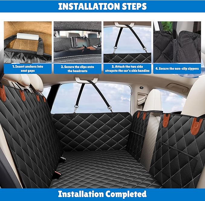 EcoNour Dog Car Seat Cover for Back Seat | Waterproof Dog Seat Cover with Side Door Straps & PP Boards | Backseat Cover for Dogs in Car, SUV, Truck | Pet Car Seat Hammock - 54x65 inches