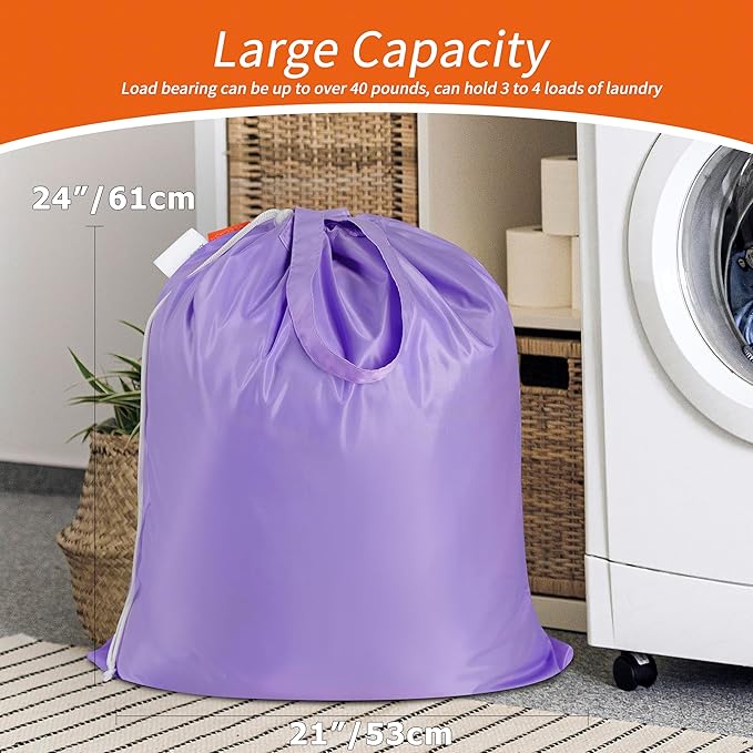 Polecasa Small Heavy Duty Laundry Bag with 130gsm Tear Resistant Fabric and Handles, Easy to Carry Durable Dirty Clothes Drawstring Bag, Perfect for College Dorm, Travel, 2 Pack 21”x24”,Purple