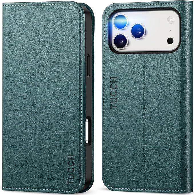 TUCCH Wallet Case for iPhone 17 Pro Max (6.9-Inch) 2025, 3 Credit Card Slot | RFID Blocking | Stand | PU Leather | Shockproof TPU Interior Shell | Protective Flip Folio Cover | Teal Blue