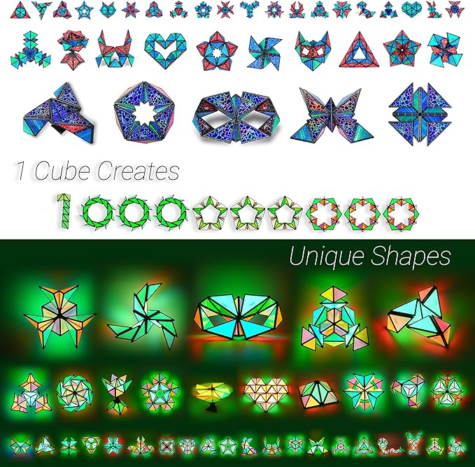 TOSY Magnet Pyramid Stone - 1 Cube Transforms into 1 Billion Shapes, 14 pcs (12 Puzzle pcs and 2 Spinners), 243 Rare Earth Magnets, Christmas Stocking Stuffers Gift for Kids, Creative Puzzle STEM Toy