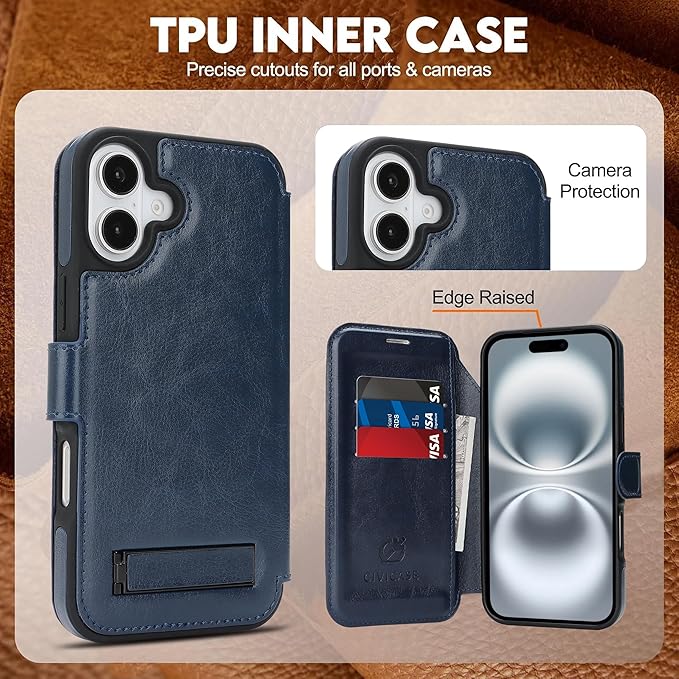 CIVICASE for iPhone 17 Wallet Case with Stand,PU Leather Flip Credit Card Holder Slots (RFID Blocking),Compatible with Magsafe Magnetic Holder Phone Cover Women Men,Blue