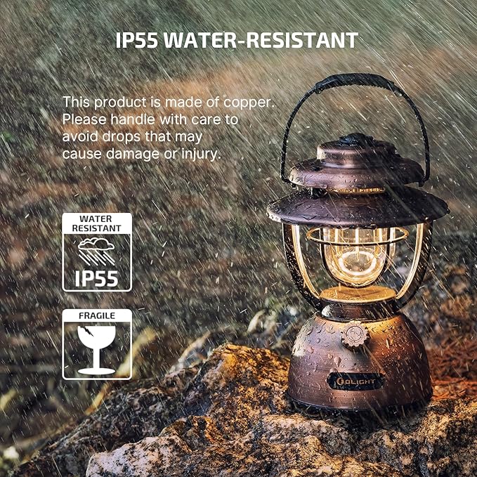 OLIGHT Olantern Classic 2 Pro APP Control Camping Lantern, 300 Lumens LED Rechargeable Lamp Flashlight with Dual Light Sources for Hurricane, Emergency, Hiking, Home Decor (Vintage Copper)