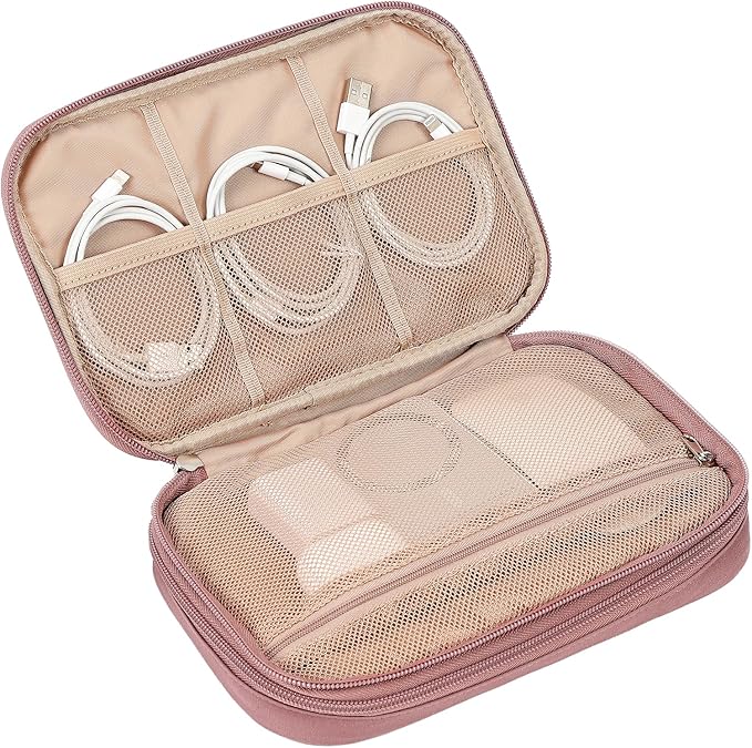 NISHEL Travel Cord Organizer Case, Large, Rose-wood Pink