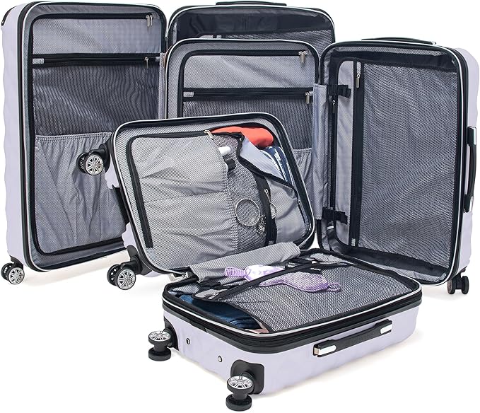 Kenneth Cole REACTION Diamond Tower Collection Lightweight Hardside Expandable 8-Wheel Spinner Travel Luggage, Lavender, 3-Piece Set (20", 24", & 28")
