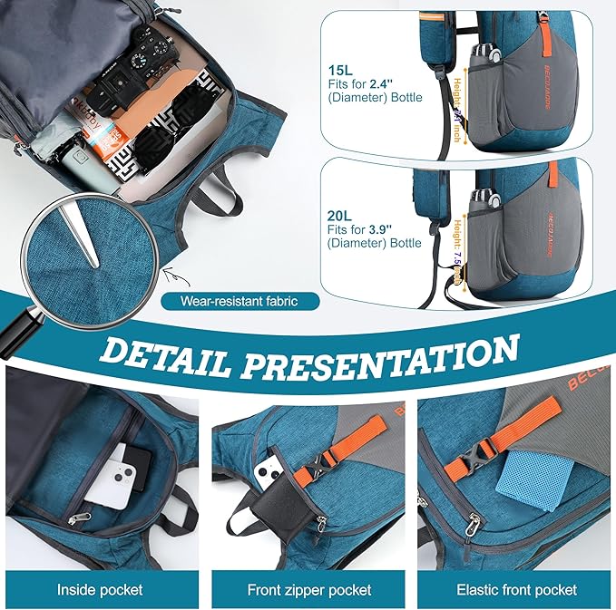 BECOJADDE 15L Small Hiking Backpack for Men Women Foldable Packable Back Pack Ultralight Hiking Daypack for Travel Camping Outdoor, Turquoise | Small, Foldable, Packable, Back Pack, Ultralight, Hiking Daypack