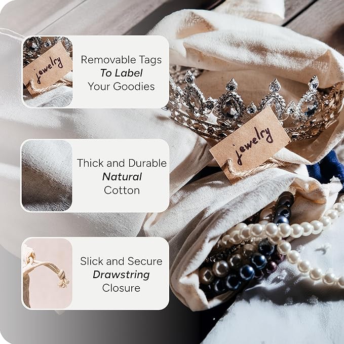 LEAFICO Reusable Cotton Bags - X-Small 3x4 25 Pack - Cloth Gift Bags with Drawstrings for Jewelry, Home Supplies, Makeup,DIY, Wedding, Party Favors - Muslin Fabric Pouches