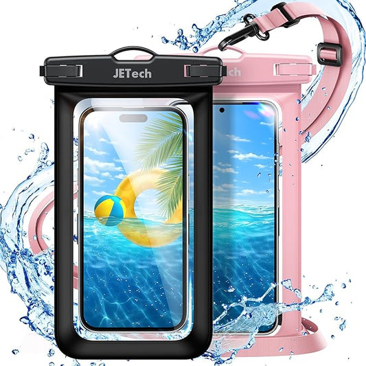 JETech Waterproof Phone Pouch, 2 Pack Water Proof Case for iPhone 17 16e 16 15 14 Air Pro Max Plus, Galaxy S25 S24 Ultra, Pixel 10 Series and Others up to 7.2 Inch, IPX8 Dry Bag (Black+Pink)