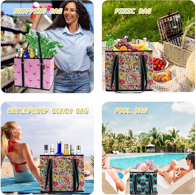 BeeGreen Large Waterproof Reusable Bags Christmas Heavy Duty Shopping Tote for Groceries Pool Gift with Webbing Handles