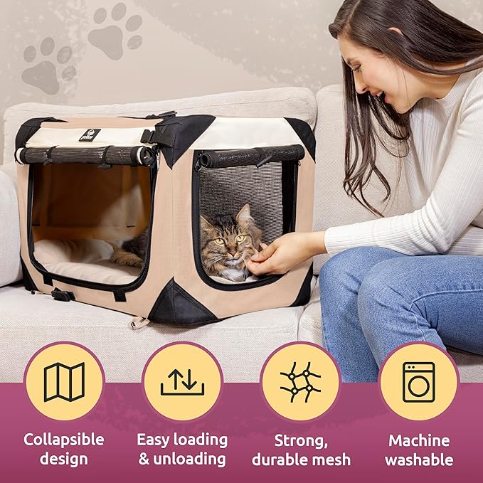 Cat & Dog Pet Carrier, Soft-Sided, Medium 20"x13"x13" Fits Most Cats or Small Dog, Comfortable for Travel & Vet Visits, Privacy Windows, Removable Plush Bed, Locking Zippers, Folds Flat