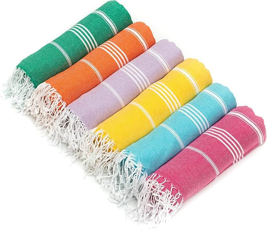HAVLULAND Pack of 6 Beach Towels,%100 Cotton, Turkish Bath Towel Set, Lightweight, Quick-Dry, Super Absorbent |Extra Large 72 x 40''| Sand Free, Turkish Beach Towel, Oversized & Compact Travel Towels