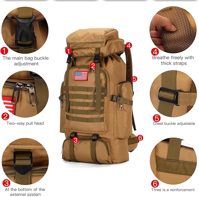 King'sGuard 70L Camping Hiking Backpack Tactical Backpack Military Molle Rucksack Backpack for Outdoor