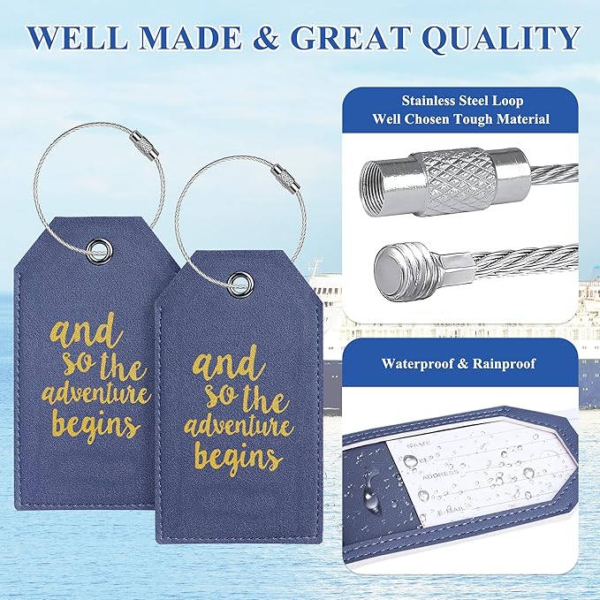 Luggage Tag & Initial Baggage Tags for Suitcases Leather Bag Tags for Backpacks Handbag School Instrument with Name ID Label Travel Essentials, Unique Fun Navy Blue Personalized Luggage Tags 2 Pack
