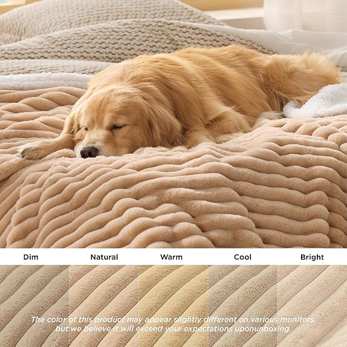 Bedsure Waterproof Dog Blankets for Large Dogs - Soft Puppy Cat Blanket Corduroy Fleece for Couch Protector Washable, Cozy Calming Reversible Furniture Protection for Pet,40"x50", Tuscan Beige